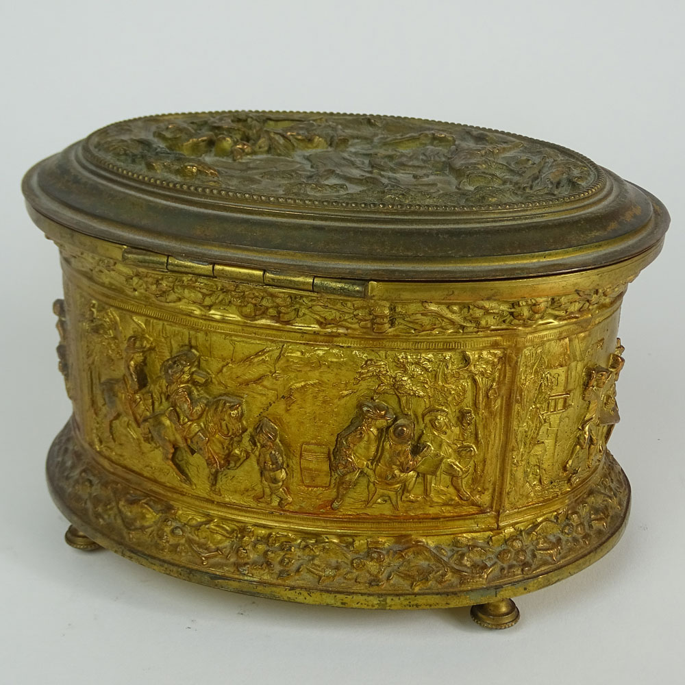 Antique America Gilt Silver Plated Figural Dresser Box.