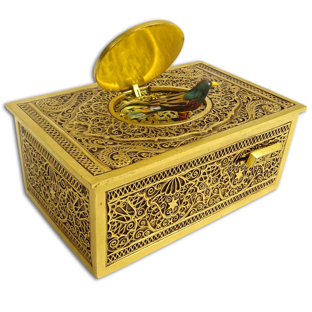 Antique Gilt Bronze German K.G. Singing Bird Box Automaton.