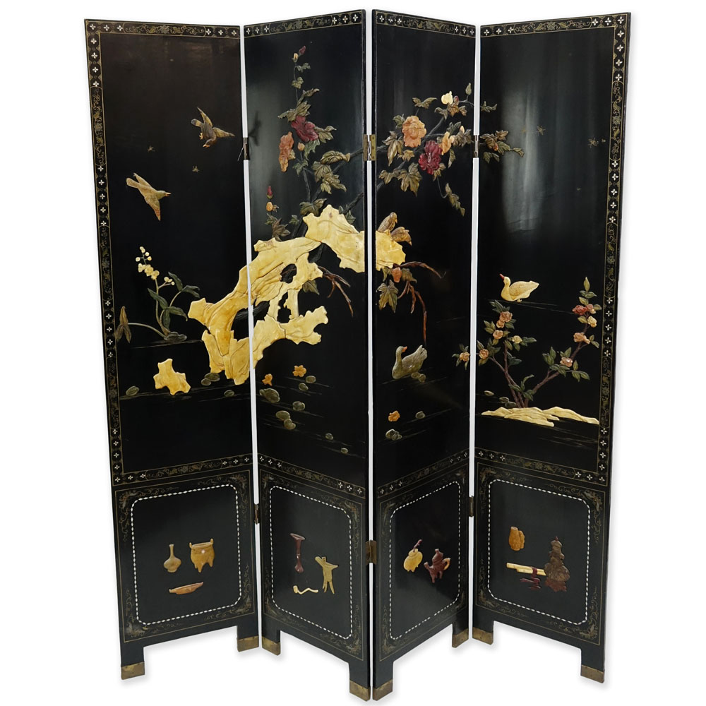 Vintage Mid-Century Chinese Four-Paneled Screen.