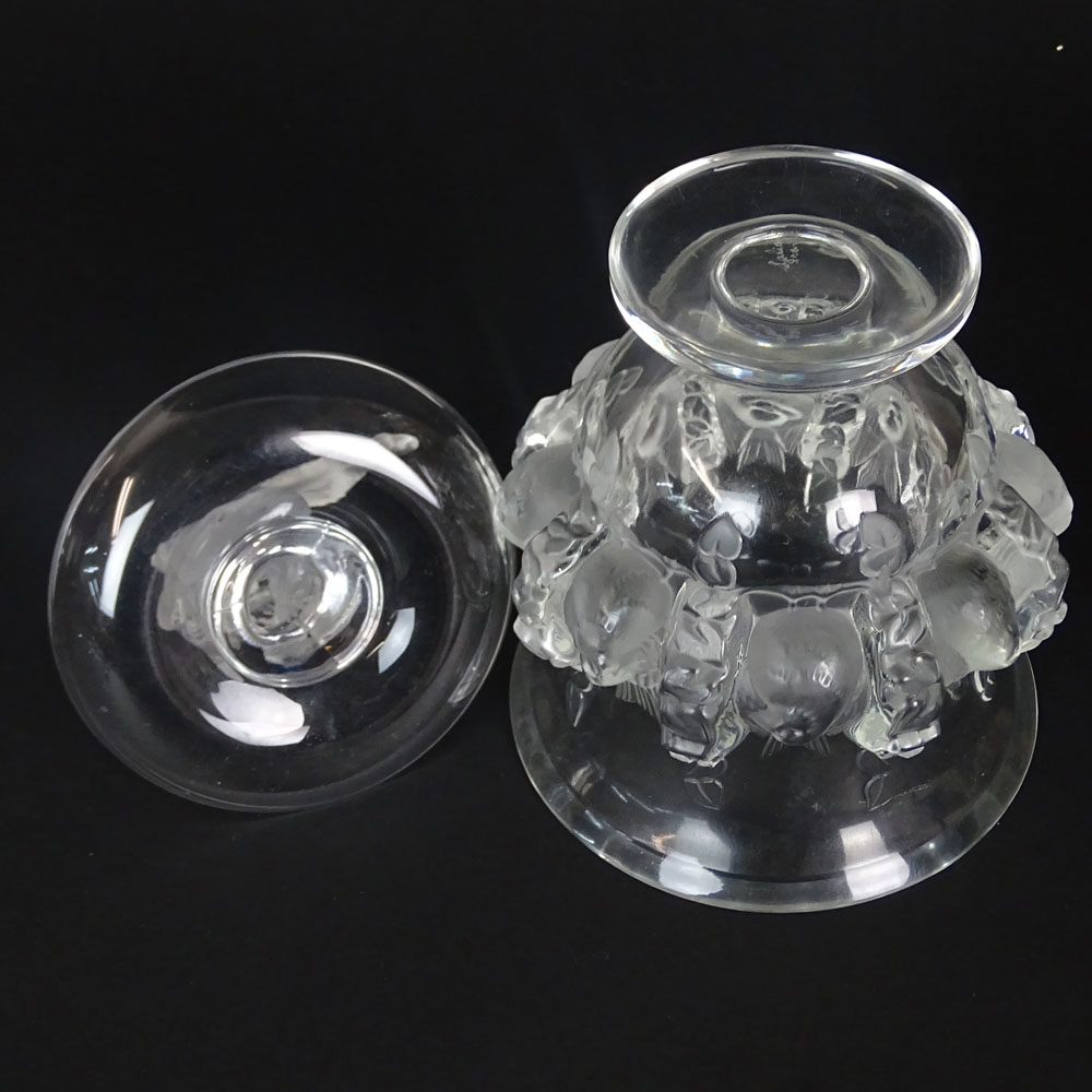 Two Pieces Lalique Art Glass. Includes "Goujon" ring tray, "Dampierre" Vase 5". 