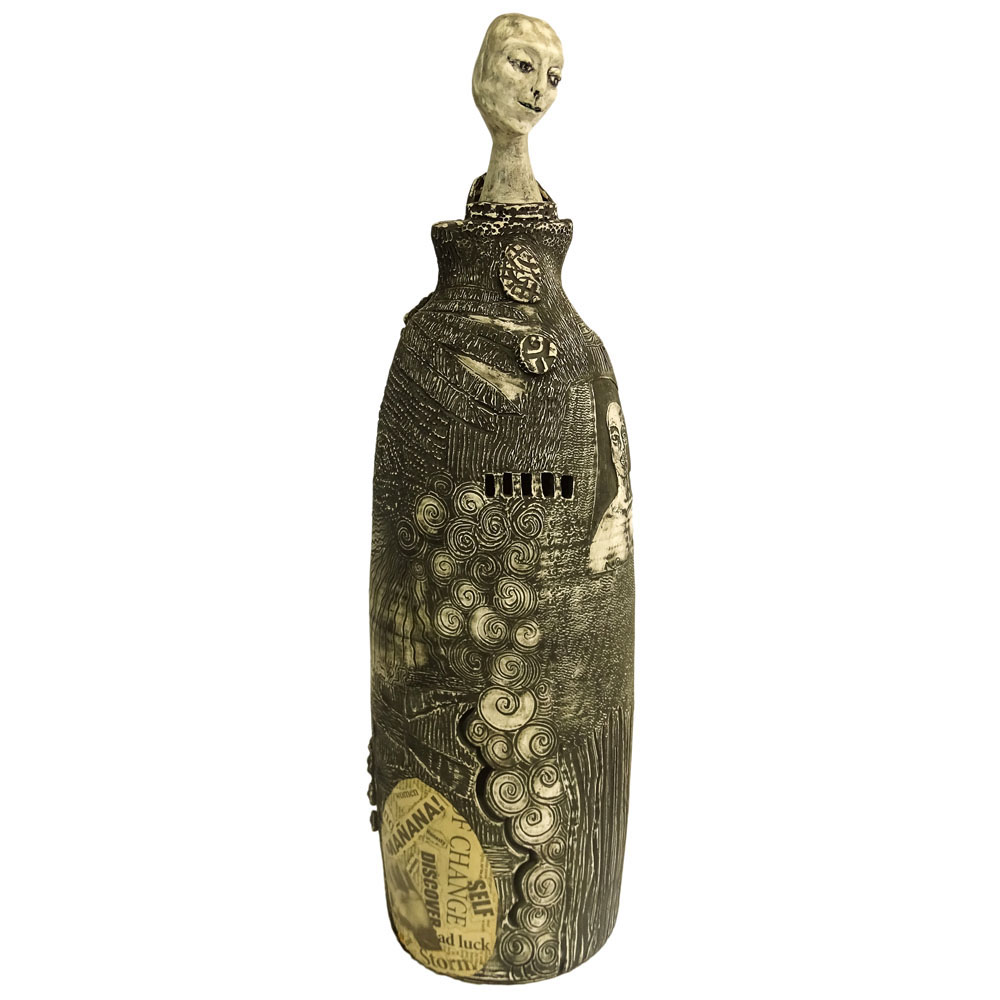 Large Mid Century Mixed Media Pottery Vessel/Sculpture.