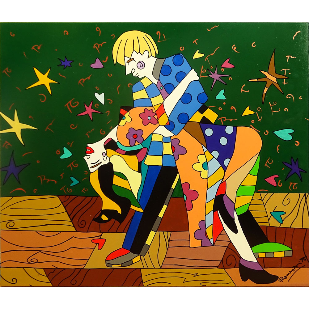 Romero Britto, Brazilian (born 1963) Acrylic on Board, "Dancing Tango". 