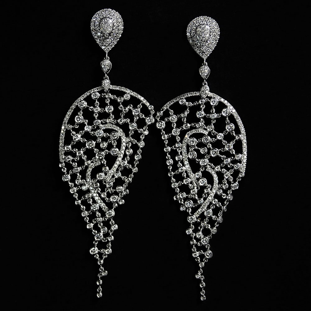 Beautiful Modern Design Approx. 6.0 Carat Round Brilliant Cut Diamond and 18 Karat White Gold Chandelier Earrings.