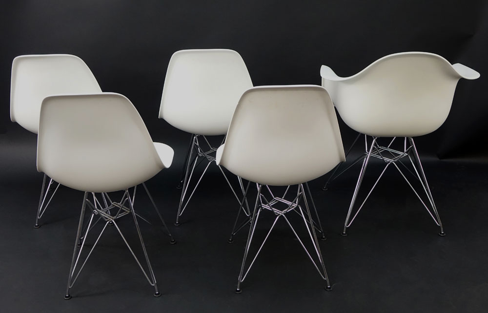 Set of Five (5) Eames Design by Herman Miller Molded Plastic Shell Chairs With Chrome Base.