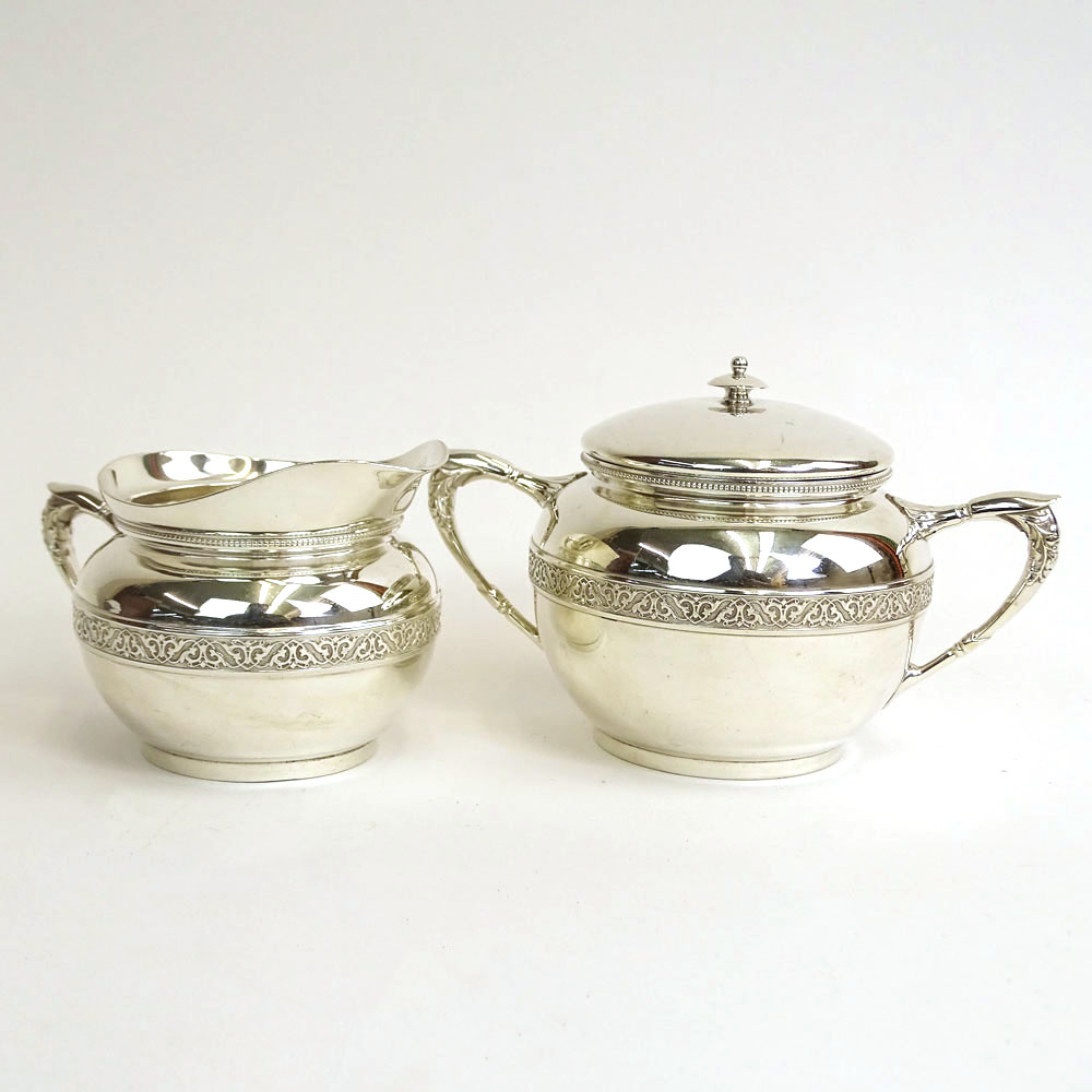 Gorham Sterling Silver Covered Sugar and Creamer.