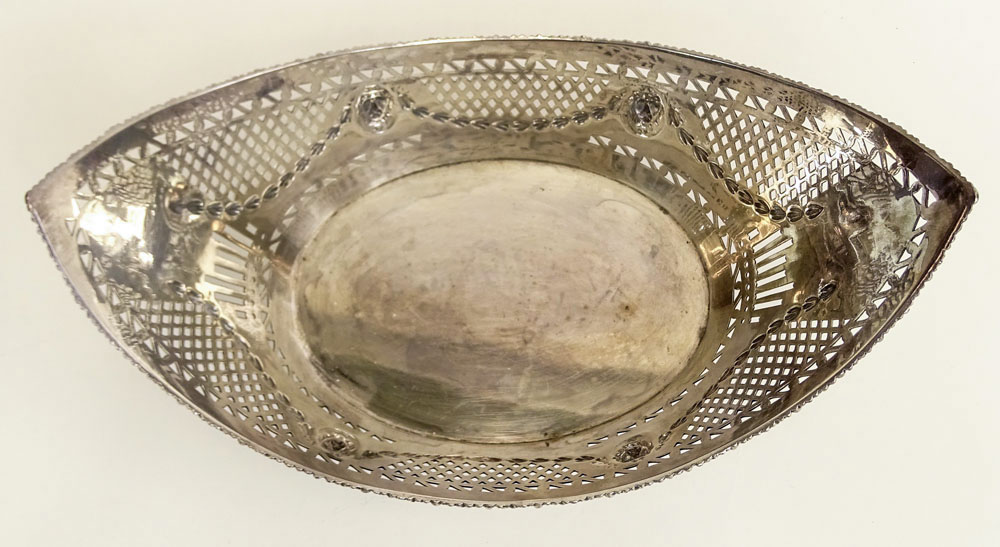 English Ellis-Barker Silver Co. Silverplate Reticulated Basket with Lion Mask Ring Handles.