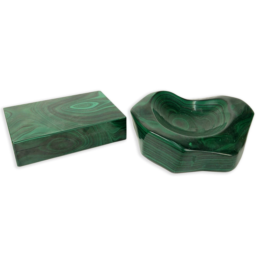 Two (2) Malachite Table Top Items