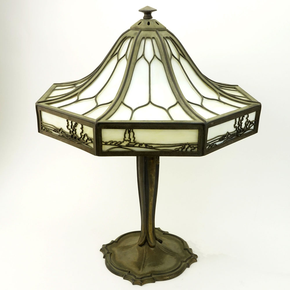 Bradley & Hubbard Arts and Crafts Lamp "Prairie" motif. 