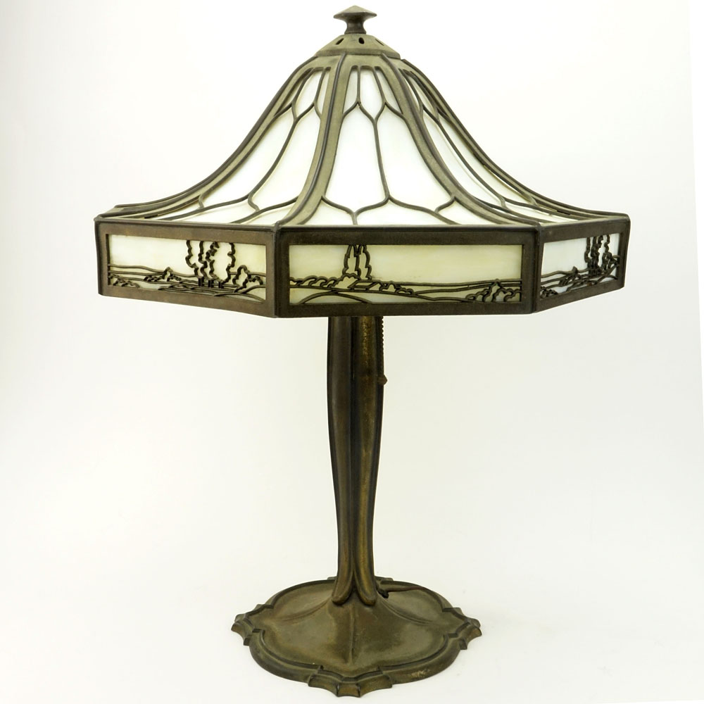 Bradley & Hubbard Arts and Crafts Lamp "Prairie" motif. 