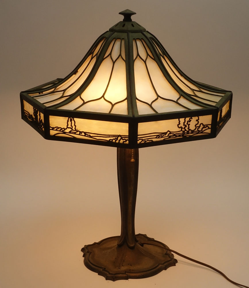 Bradley & Hubbard Arts and Crafts Lamp "Prairie" motif. 