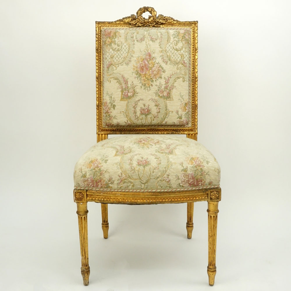 Vintage French Giltwood Upholstered Side Chair