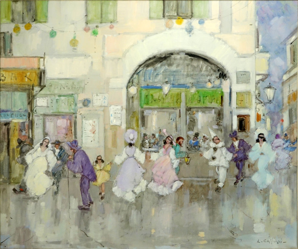 Luigi Cagliani, Italian (20th C) Oil on canvas "Paris Street Scene" 