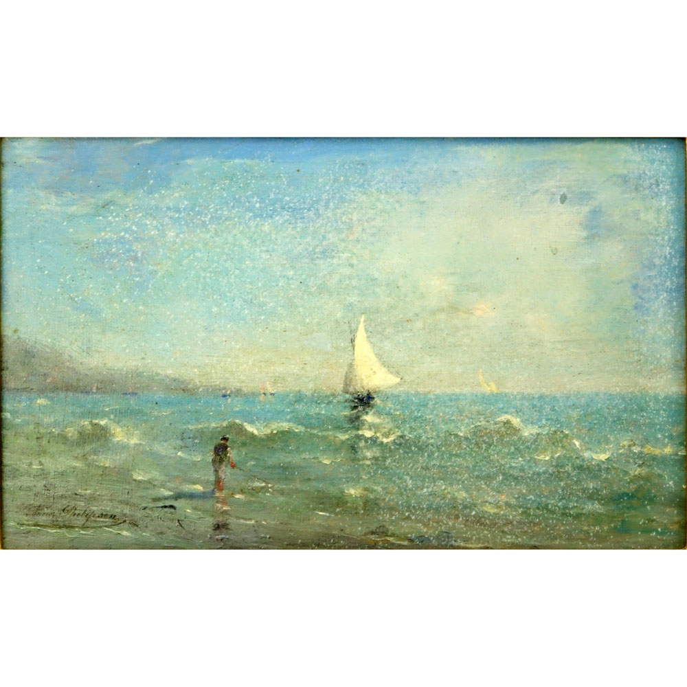 19/20th Century Dutch School Oil on Panel "Sailboats Along The Shore" 