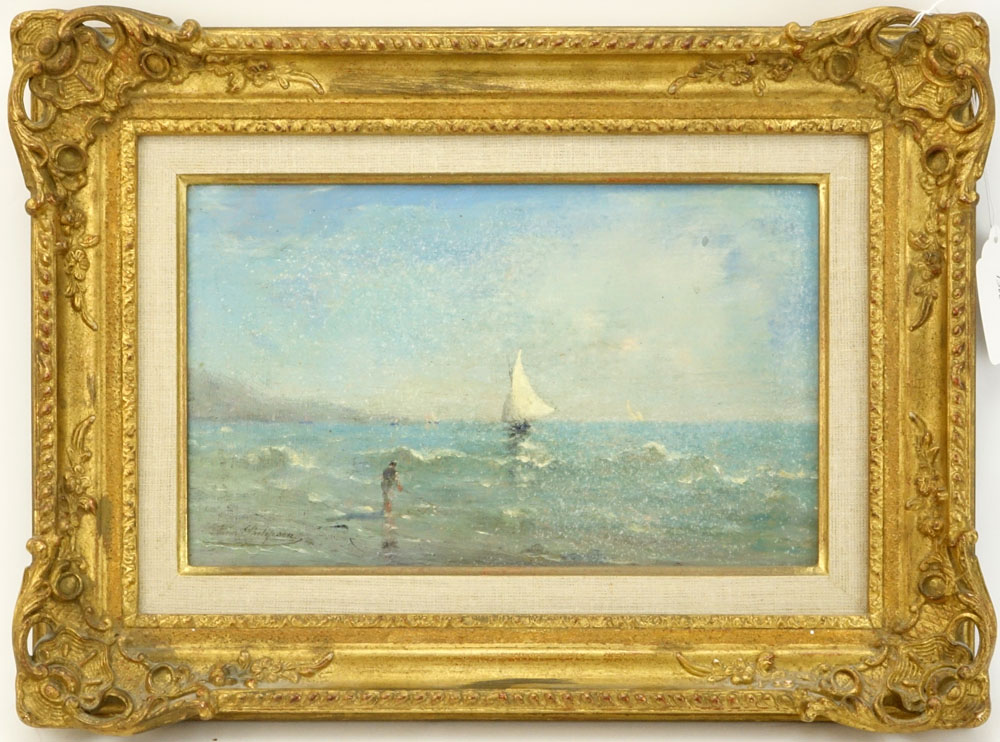 19/20th Century Dutch School Oil on Panel "Sailboats Along The Shore" 