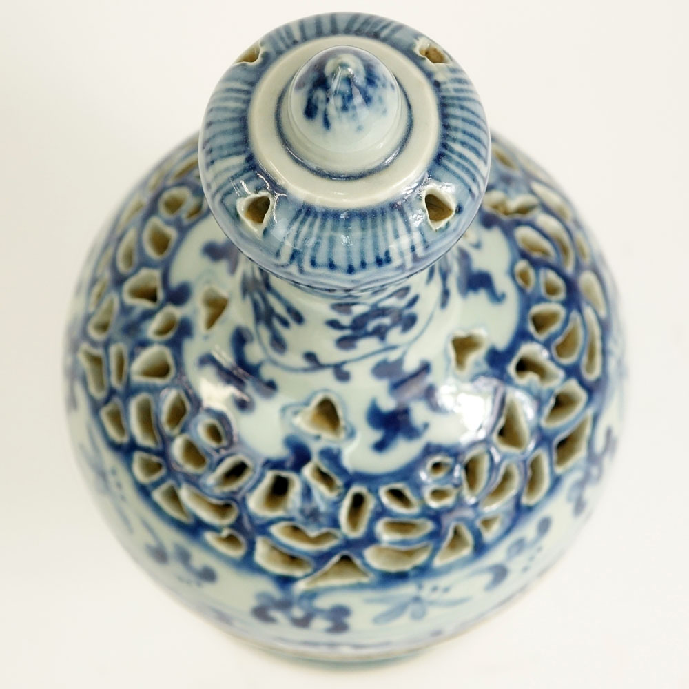 Vintage Chinese Blue and White Porcelain Pedestal Censer.