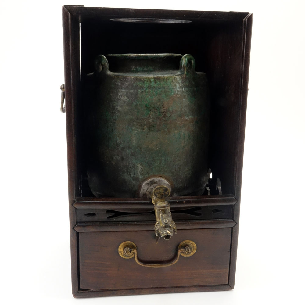 Antique Chinese Hardwood and Brass Tea Box