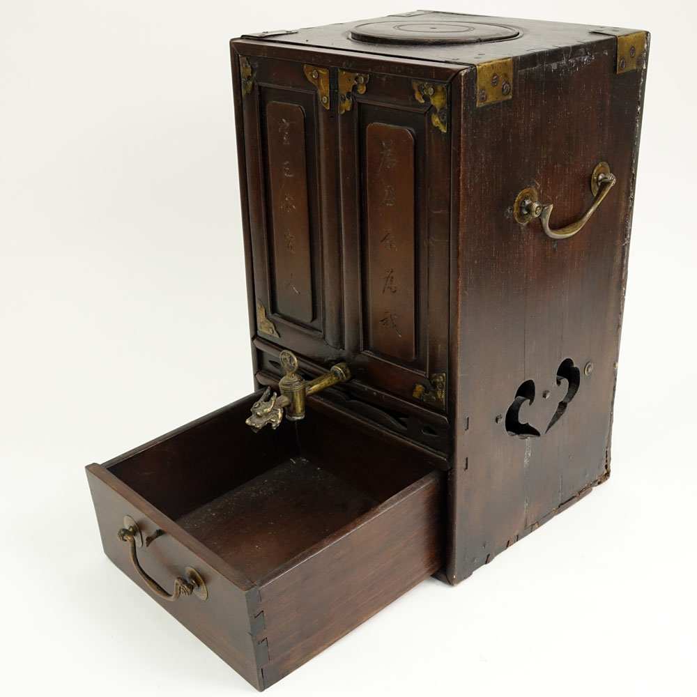 Antique Chinese Hardwood and Brass Tea Box