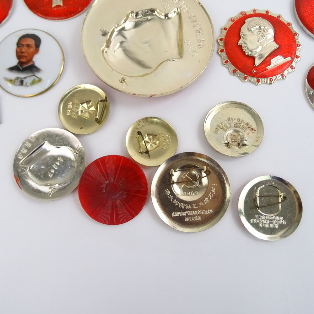 Collection of 44 Pieces Chinese Cultural Revolution Memorabilia. Includes various Chairman Mao buttons, pins and badges