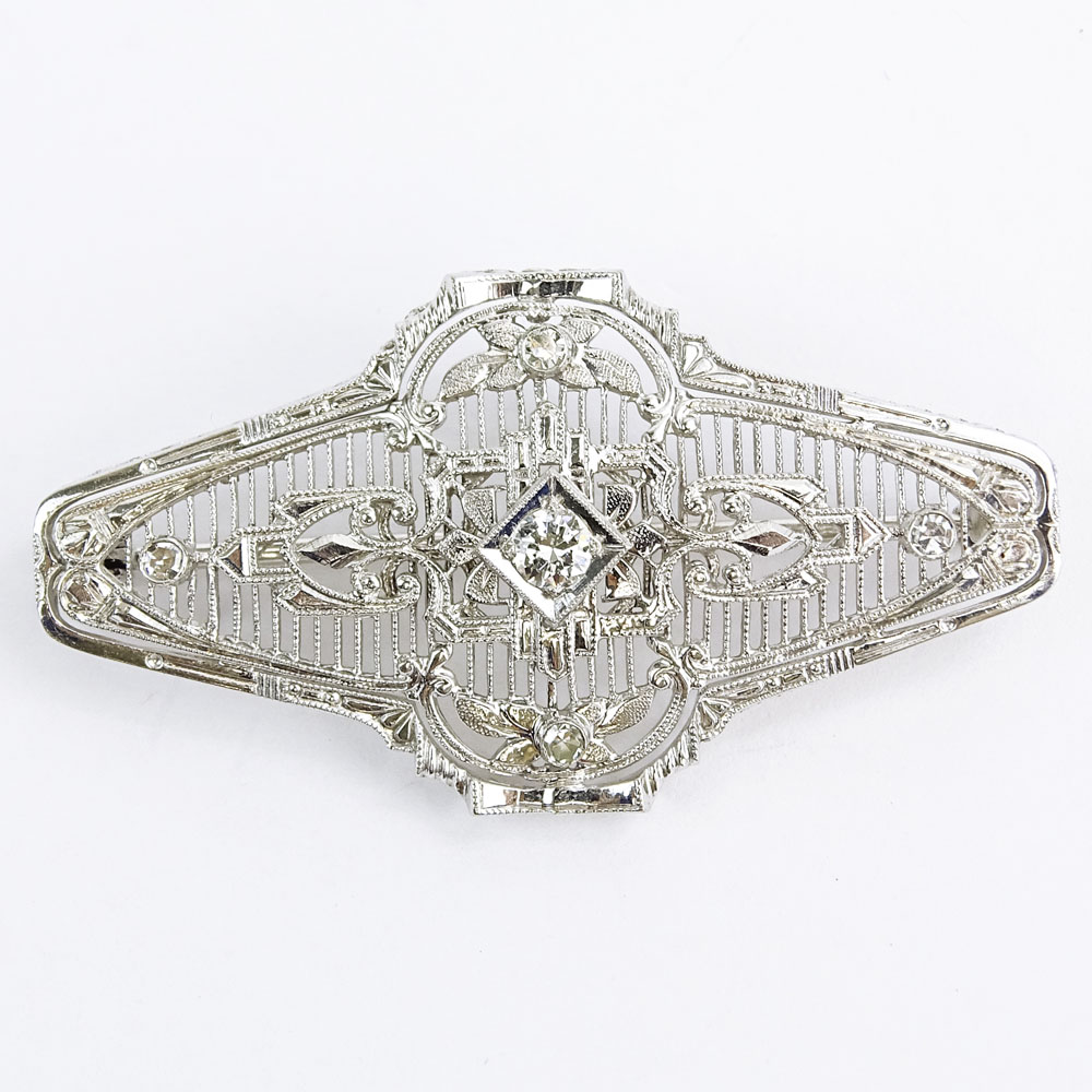 AIG Certified Antique 14 Karat White Gold Brooch