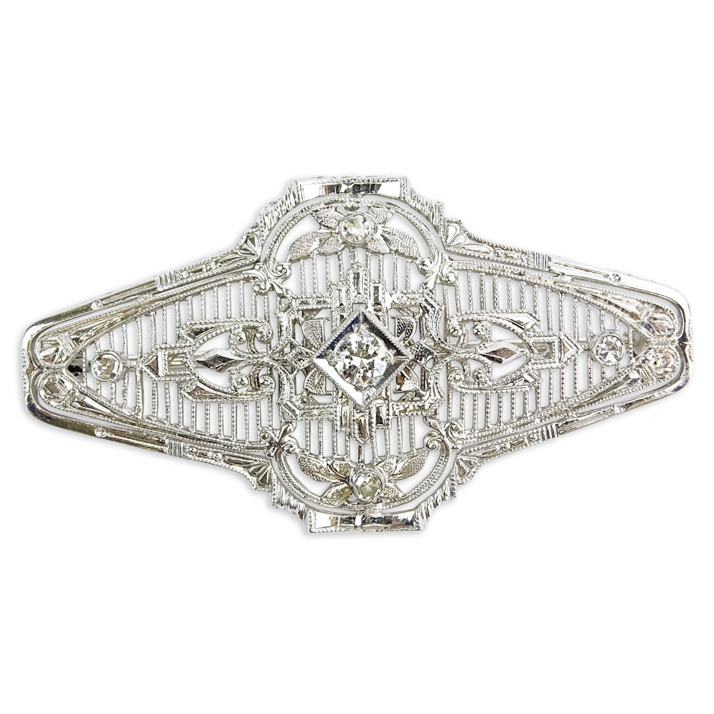 AIG Certified Antique 14 Karat White Gold Brooch