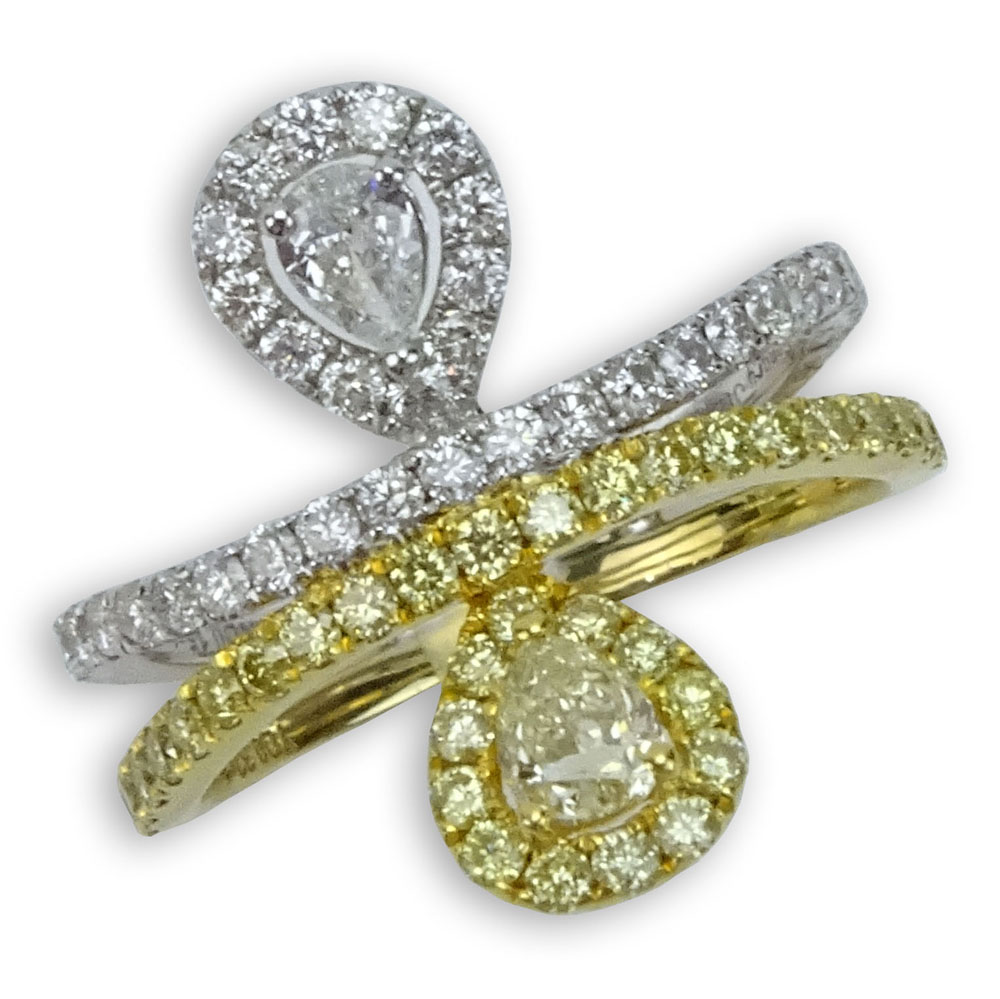 Approx. 1.46 Carat Fancy Yellow Diamond, White Diamond and 18 Karat Yellow and White Gold Ring