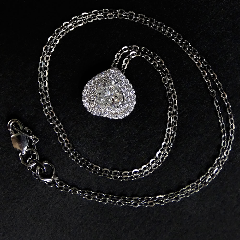 AIG Certified 1.0 Carat Diamond and 14 Karat White Gold Heart Pendant Necklace