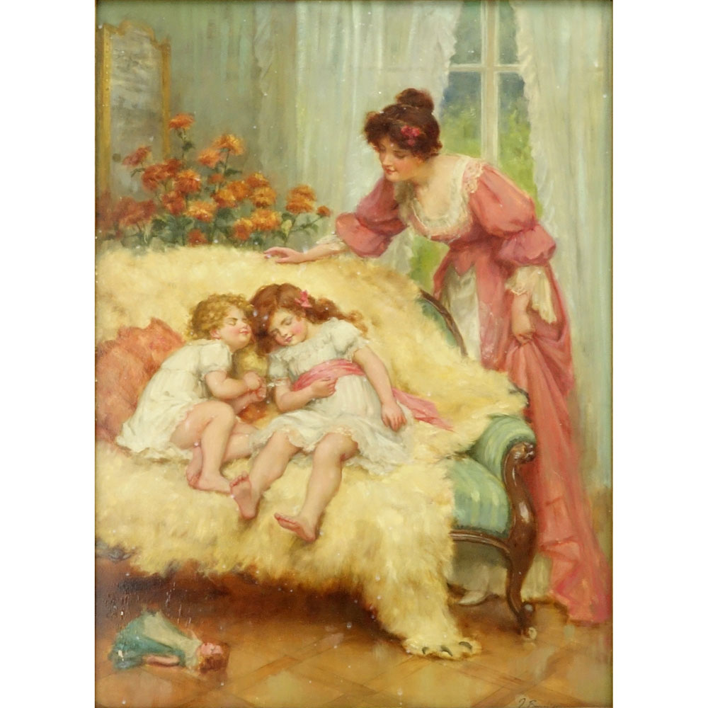 J. Bouchier, (19/20th C) Oil on panel "Nap Time"