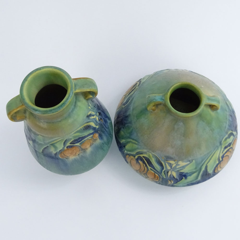 Lot of Two (2) Roseville Green Baneda Pottery Vases