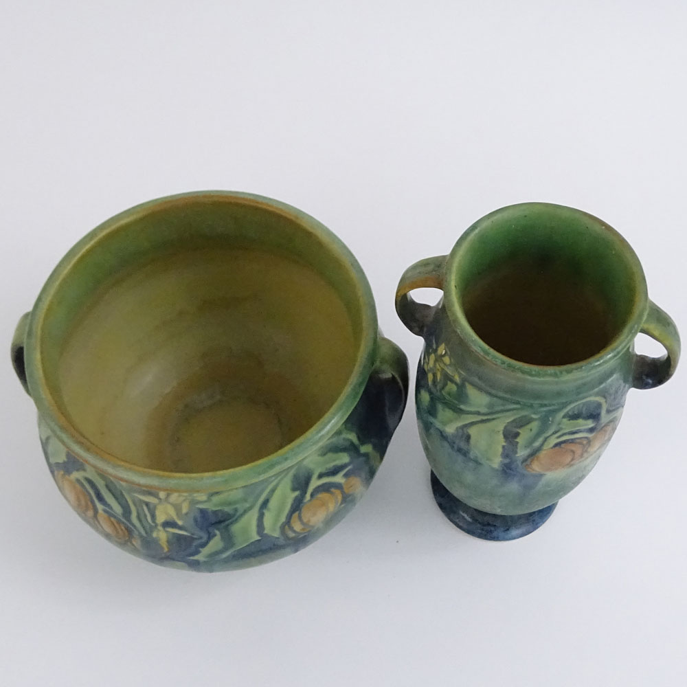 Lot of Two (2) Roseville Green Baneda Pottery Vases