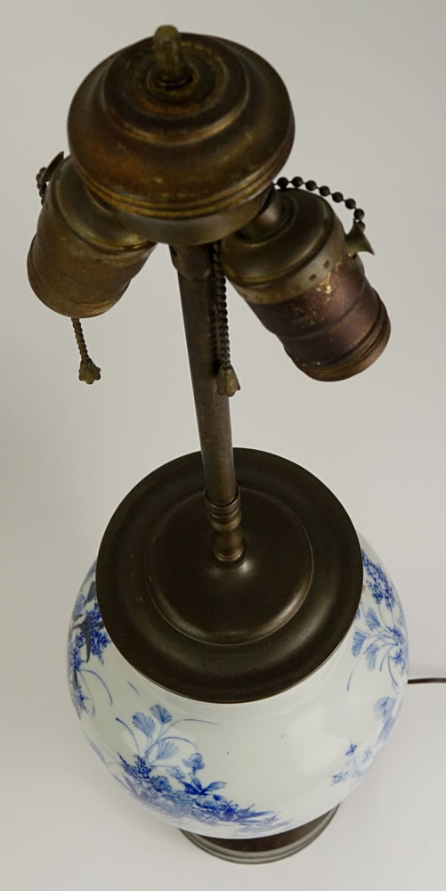 Vintage Chinese Blue and White Porcelain Vase as a Lamp on Metal Base