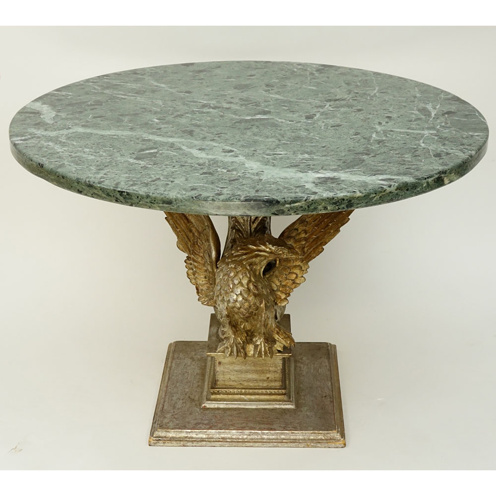 Mid 20th Century Carved and Gilt Wood Figural Eagle Table Base with Green Marble Top