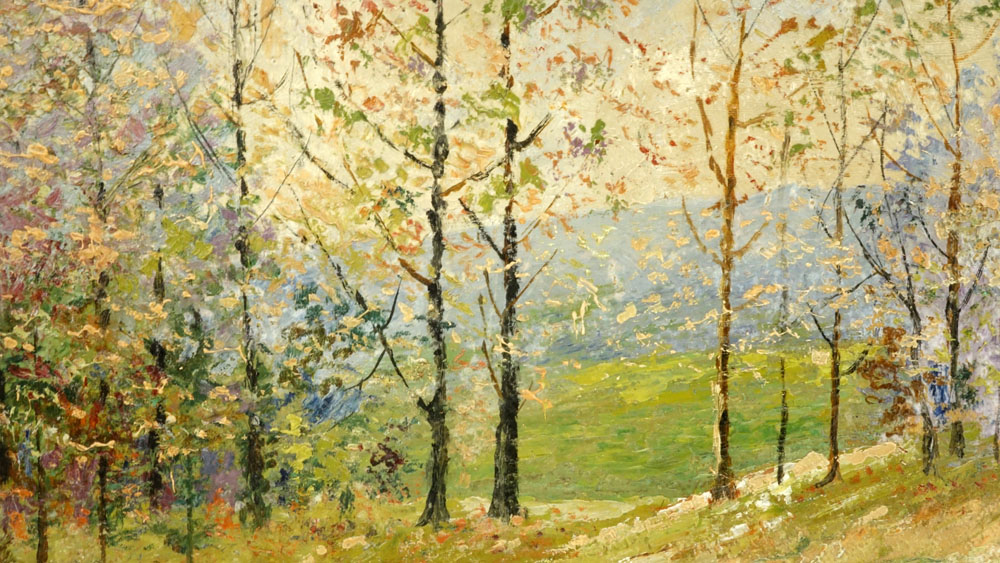 Cora Miller Williams, American (20th Century) Oil on board. "Autumnal Landscape"