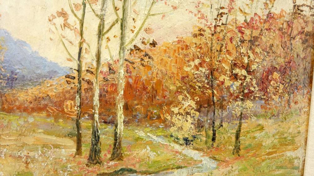 Cora Miller Williams, American (20th Century) Oil on board. "Woodland Landscape"