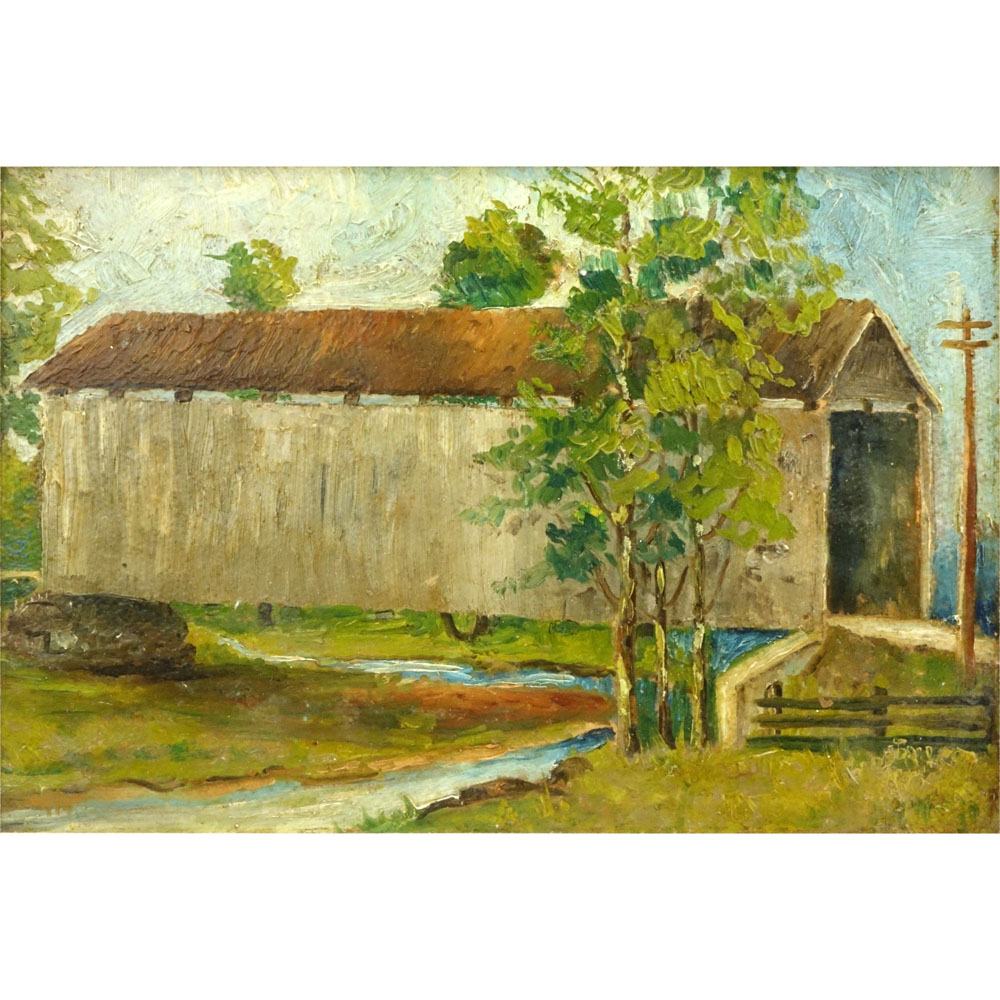 Cora Miller Williams, American (20th Century) Oil on board. "Covered Bridge"