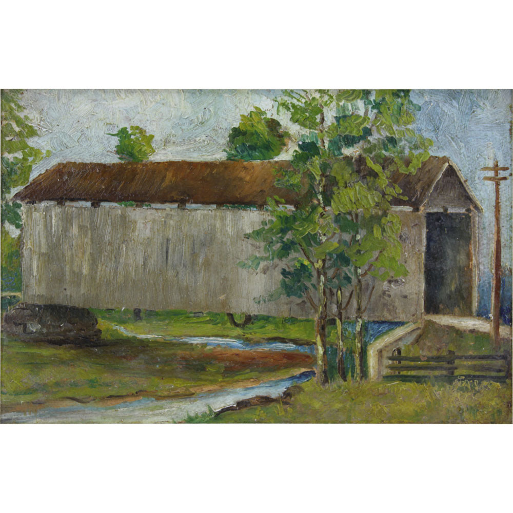 Cora Miller Williams, American (20th Century) Oil on board. "Covered Bridge"