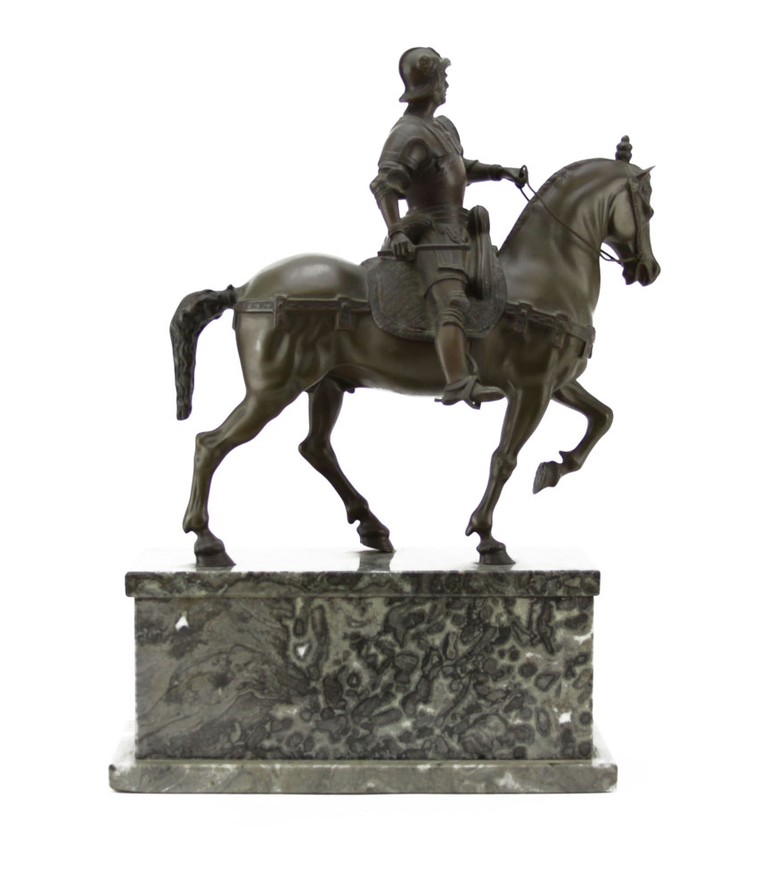 Vintage Bronze Sculpture on Marble Base "Soldier On Horseback" 