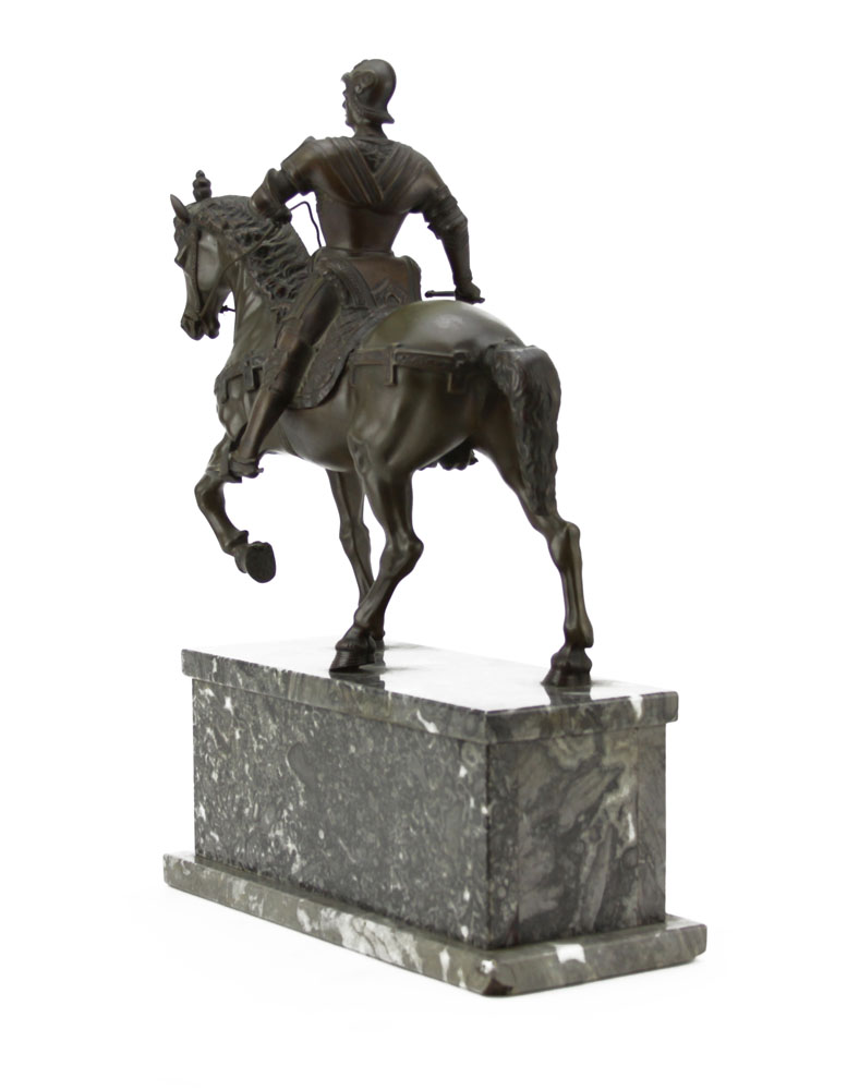 Vintage Bronze Sculpture on Marble Base "Soldier On Horseback" 