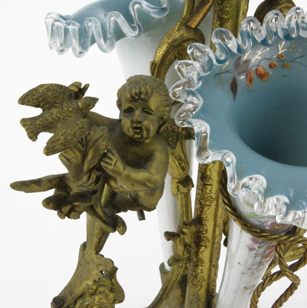 Victorian Enameled Cased Glass and Bronze Epergne