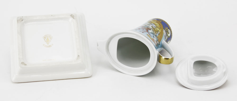 Two (2) Piece Designer Lot. Includes a small Versace pitcher 5-1/2" H; Gucci ashtray 5" square