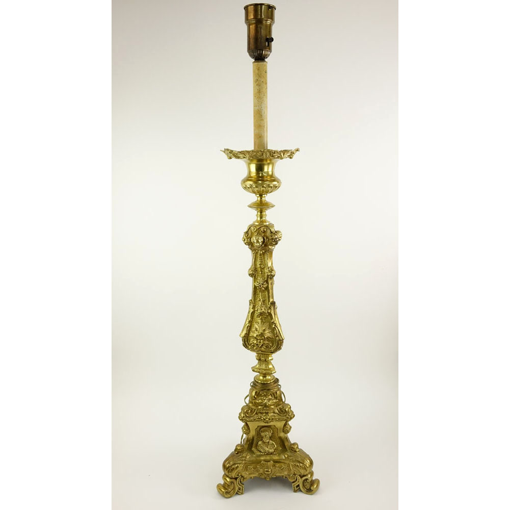 Antique Gilt Bronze Figural Candleholder, now as Lamp.