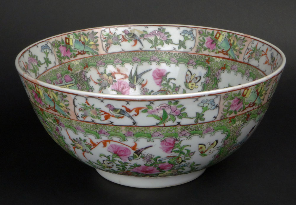 Chinese Porcelain Rose Medallion Punch Bowl