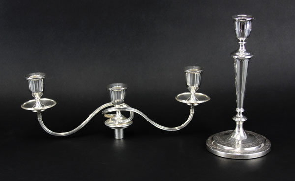 Pair Sheffield Silver Three (3) Light Candelabra With Shades.