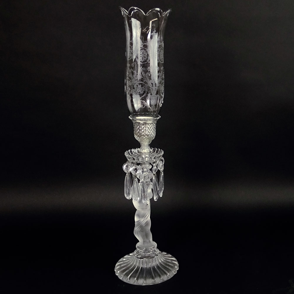 Baccarat Figural Candlestick With Prisms and Etched Hurricane Shade