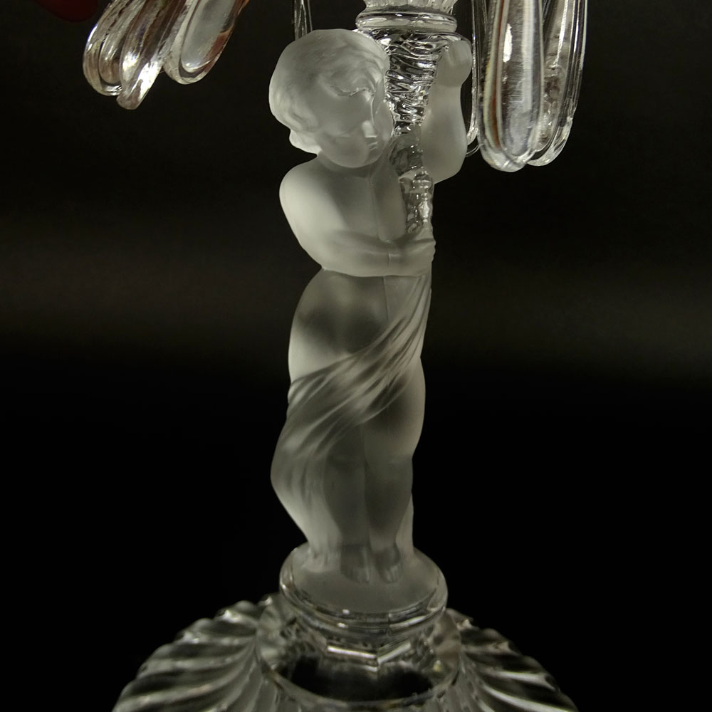 Baccarat Figural Candlestick With Prisms and Etched Hurricane Shade