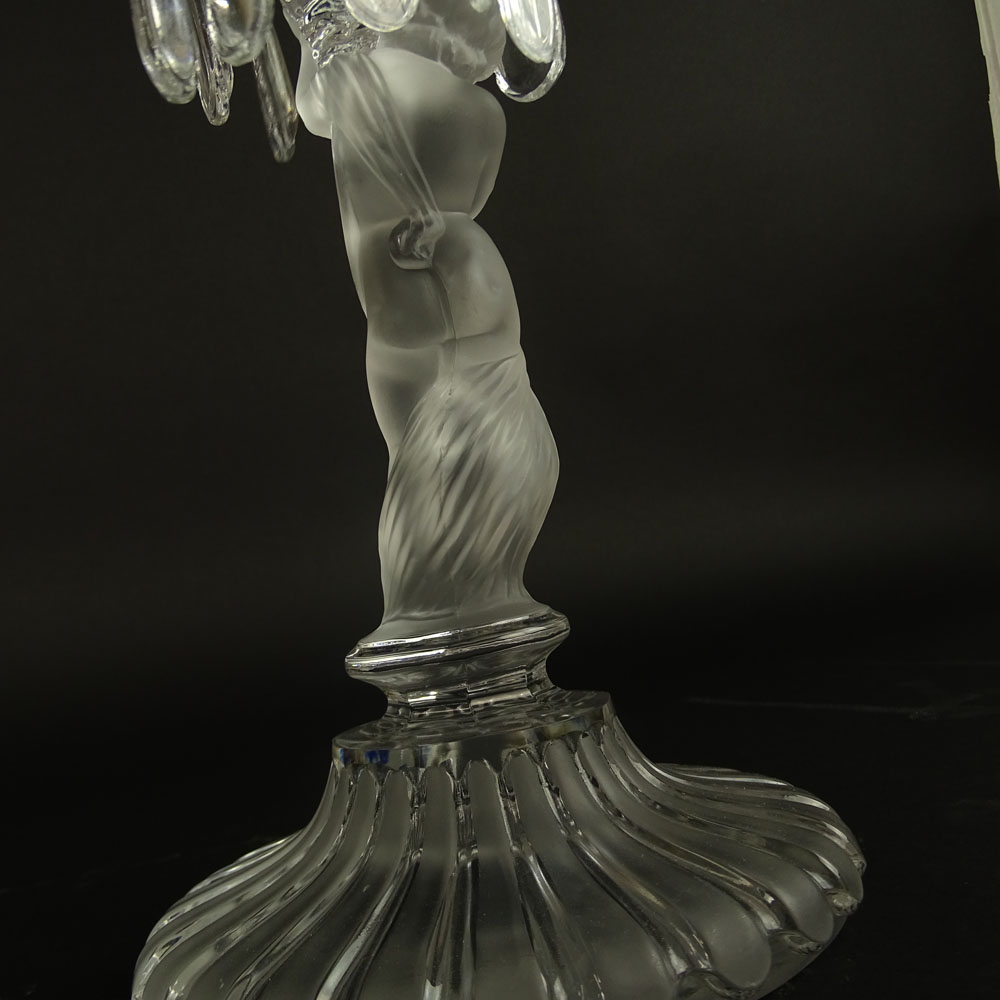 Baccarat Figural Candlestick With Prisms and Etched Hurricane Shade