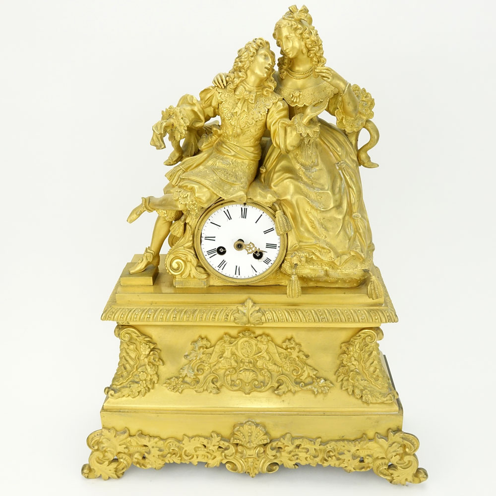 19th Century French Empire Style Gilt Bronze Figural Clock.