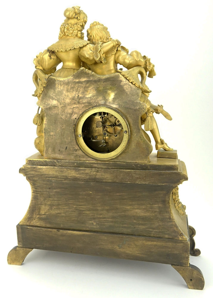 19th Century French Empire Style Gilt Bronze Figural Clock.