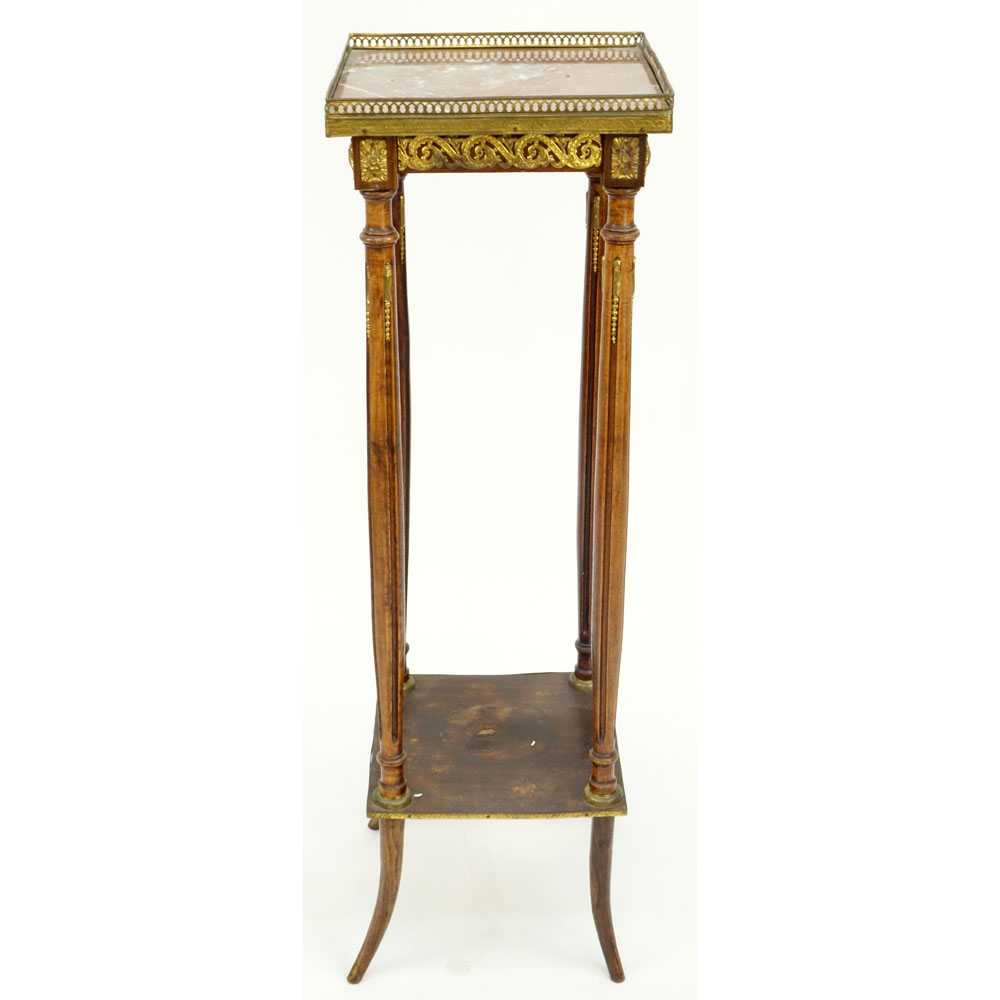 Vintage Marble Top Mahogany Pedestal With Brass Gallery