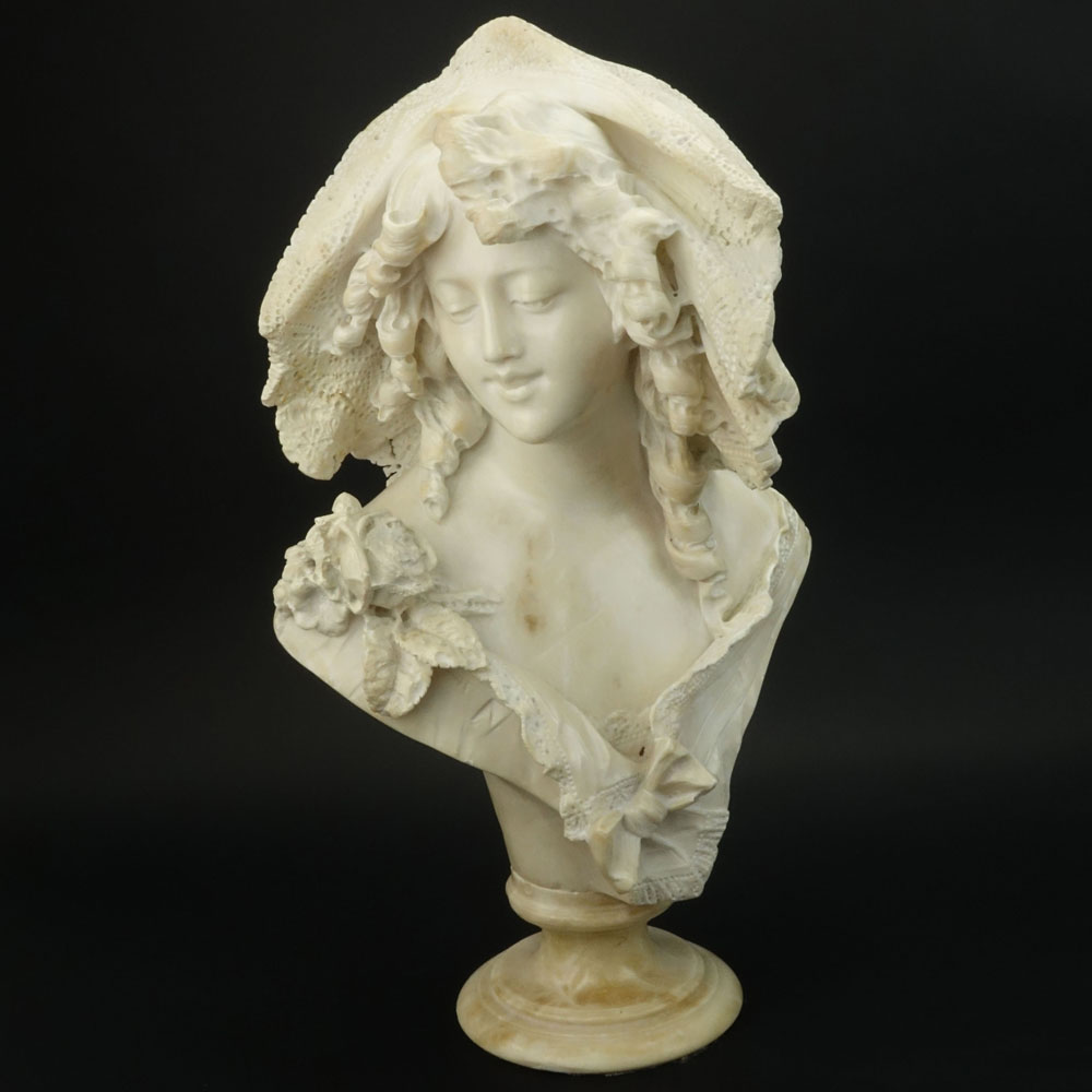 19/20th Century Polished Alabaster  "Beauty with Lace-trimmed Hat"