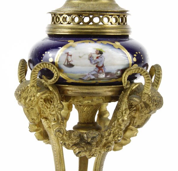 Pair of Antique Sevres Style Porcelain and Bronze Miniature Vases.